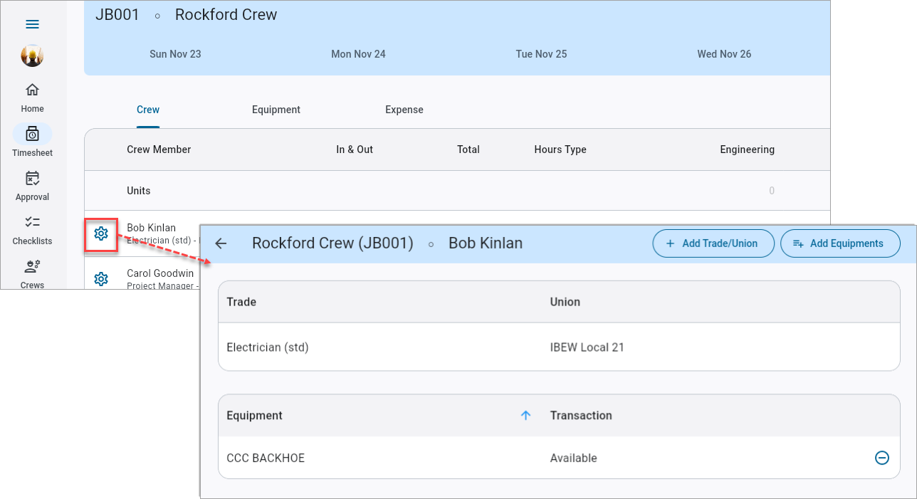 Screenshot of Timesheet Entry pop-up.