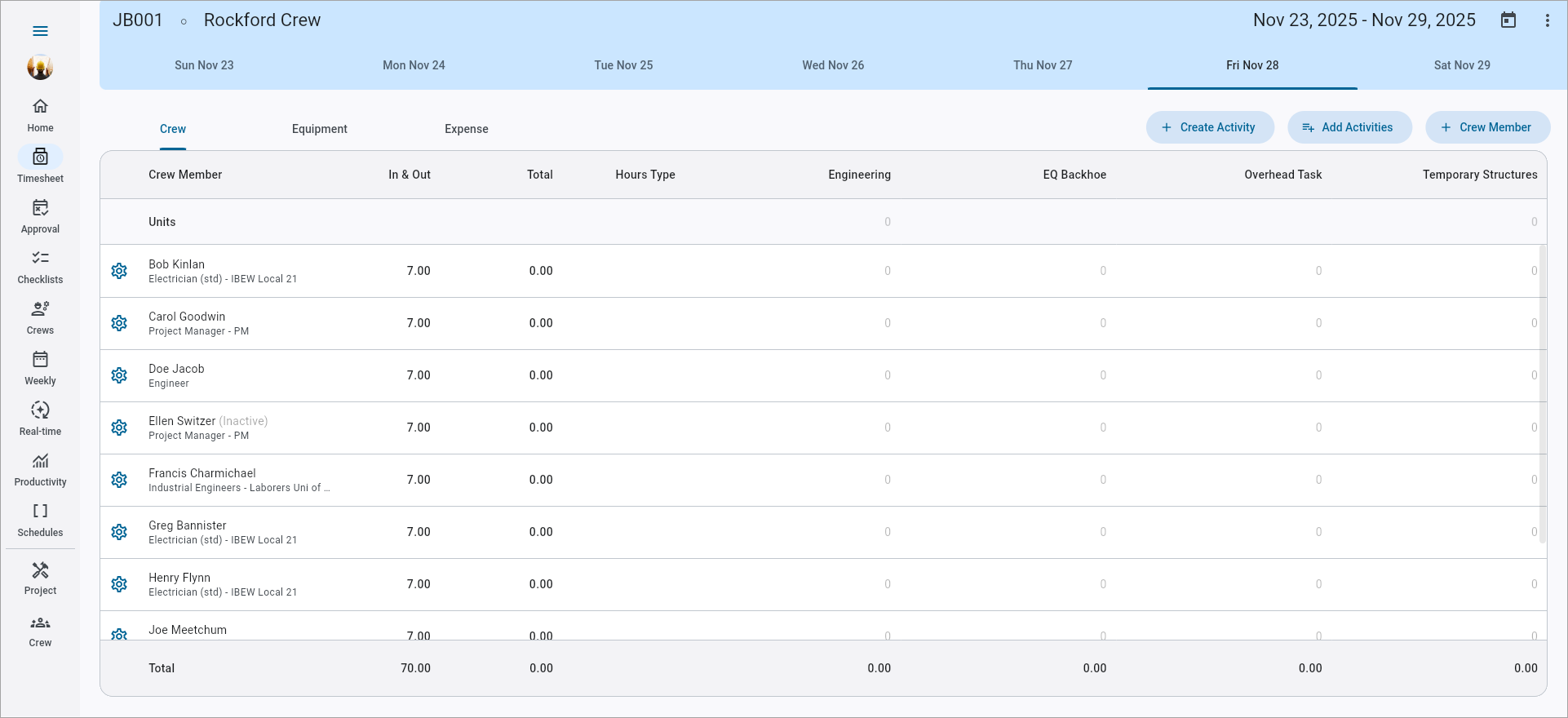 Screenshot of Timesheet Entry.