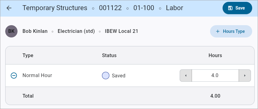 Screenshot of Enter Time pop-up.